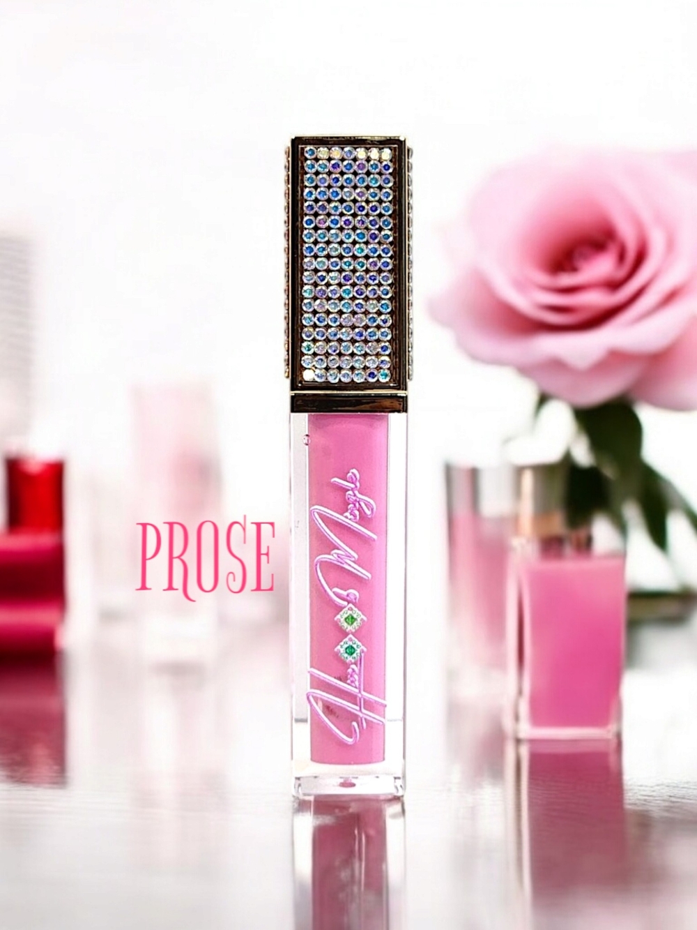 Prose Pink High-Shine Lip Gloss with Embellished Cap